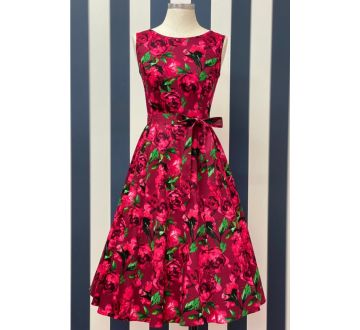 Lady V London  Audrey Červené Kvetinové Midi šaty