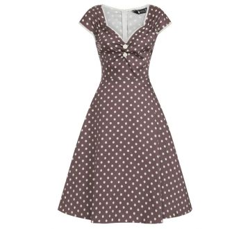 Lady V Isabella Mocha midi šaty s bodkami