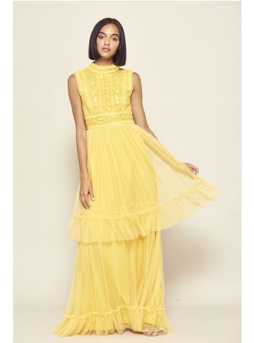 Frock and Frill Žlté Maxi Šaty bez Rukávov