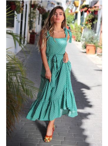 Collectif Katrina Zelené midi šaty s bodkami