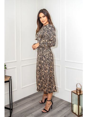 Girl in Mind Cass Midi Dress Black/Gold Animal