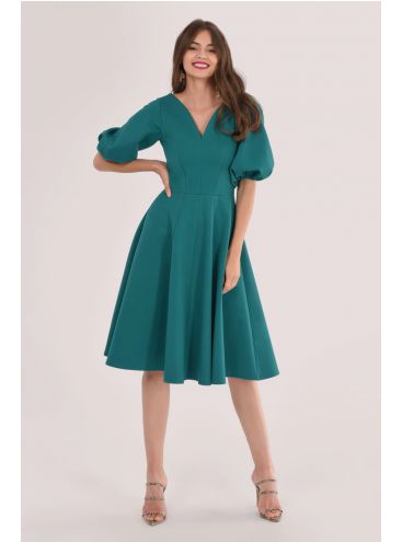Closet London Zelené midi šaty s kruhovou sukňou