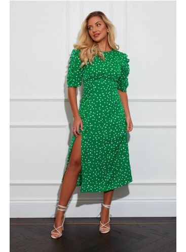 Adelyn Zelené bodkované midi šaty